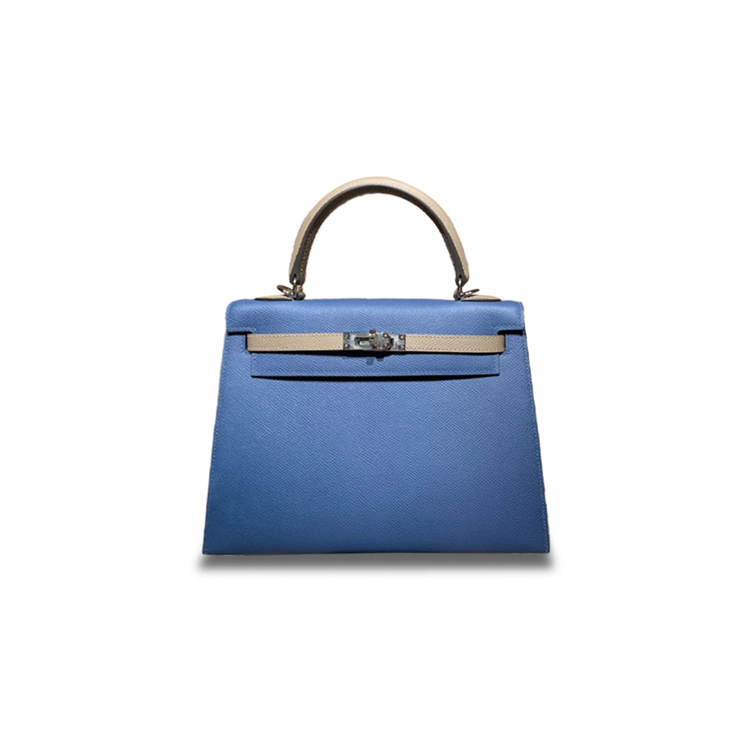 HERMÈS KELLY 25 EPSOM AGATE BLUE AND ARCTIC GRAY SILVER BUCKLE (25*17*7cm)